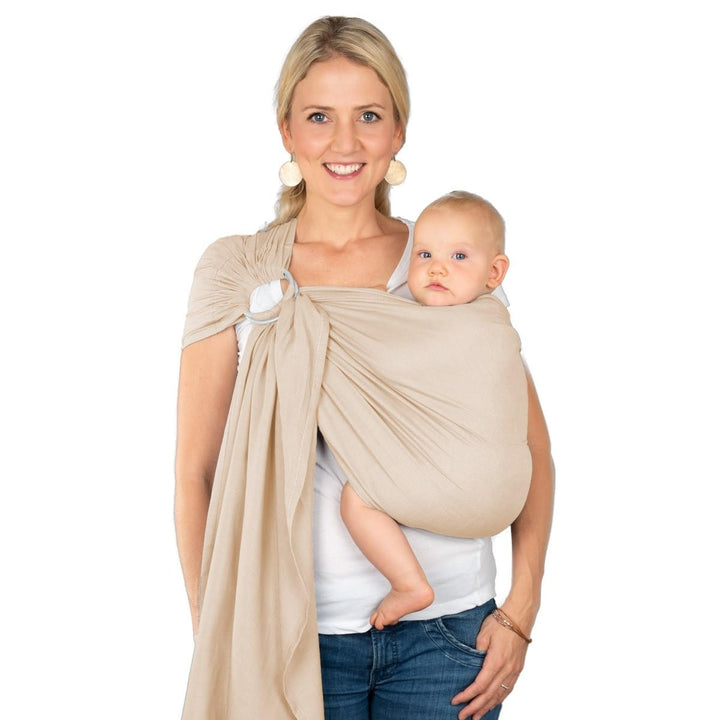Hoppediz Ring-Sling Ultraleicht Babytragetuch ab Geburt, Hamburg Frappé | Ergonomisches ultraleichte