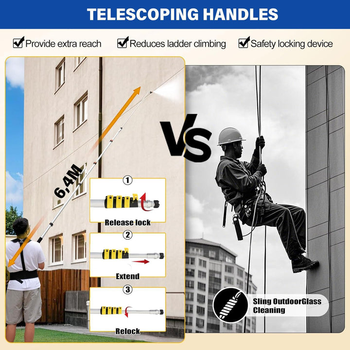 Teleskopstrahlrohr hochdruckreiniger 6,4M, mit Dachrinnenreiniger, Bürstenkopf und 7 Düsenspitzen, f