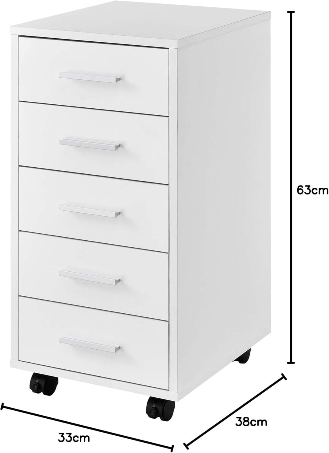 [en.casa] Rollcontainer mit 5 Schubladen Rollschrank Rollwagen 63x33x38cm Schubladencontainer Büroco