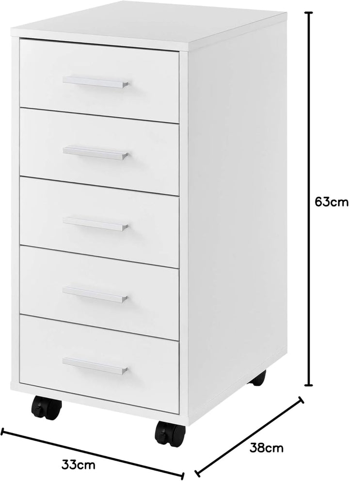 [en.casa] Rollcontainer mit 5 Schubladen Rollschrank Rollwagen 63x33x38cm Schubladencontainer Büroco