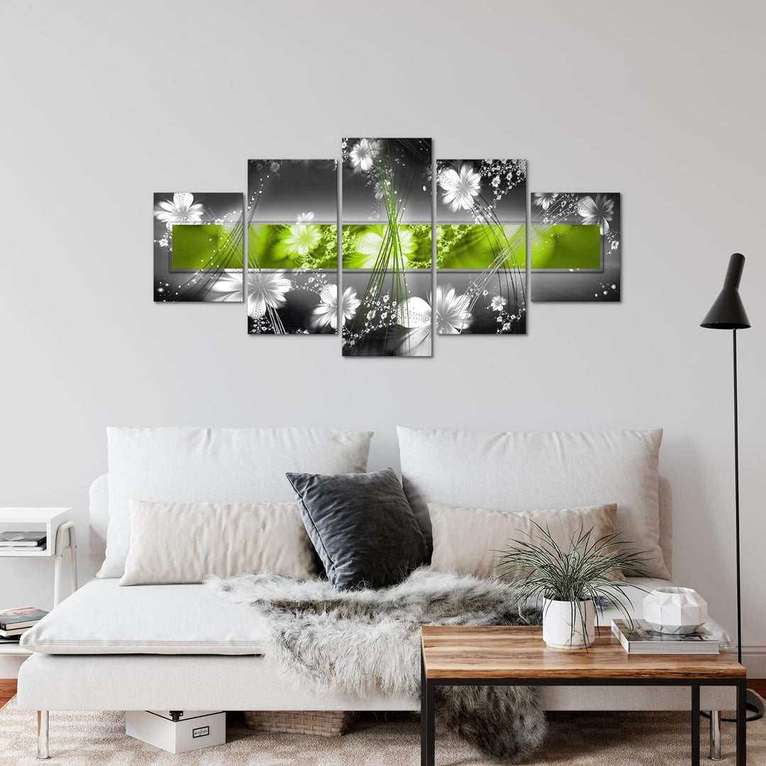 Runa Art Wandbilder Abstrakt Blumen 5 Teilig Bild auf Vlies Leinwand Deko Wohnzimmer Blumenmotiv Gra