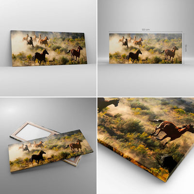 Wandbilder Dekoration Wohnzimmer Cowboy Cowgirl Pferd Panorama Bilder auf Leinwand 120x50cm Leinwand