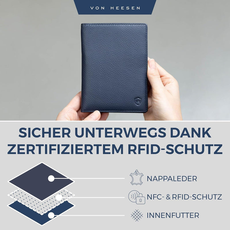 VON HEESEN® Reisepasshülle Leder Etui mit RFID-Schutz - Passhülle Passport Reisepass Mappe Hülle Org