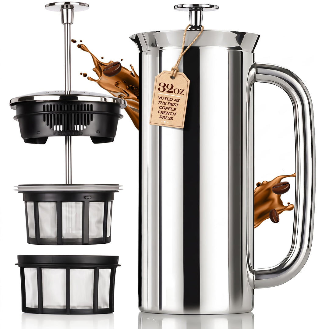 ESPRO P7 French Press Kaffeebereiter – Doppelwandig isoliert aus Edelstahl mit Mikrofilter, 950 ml,