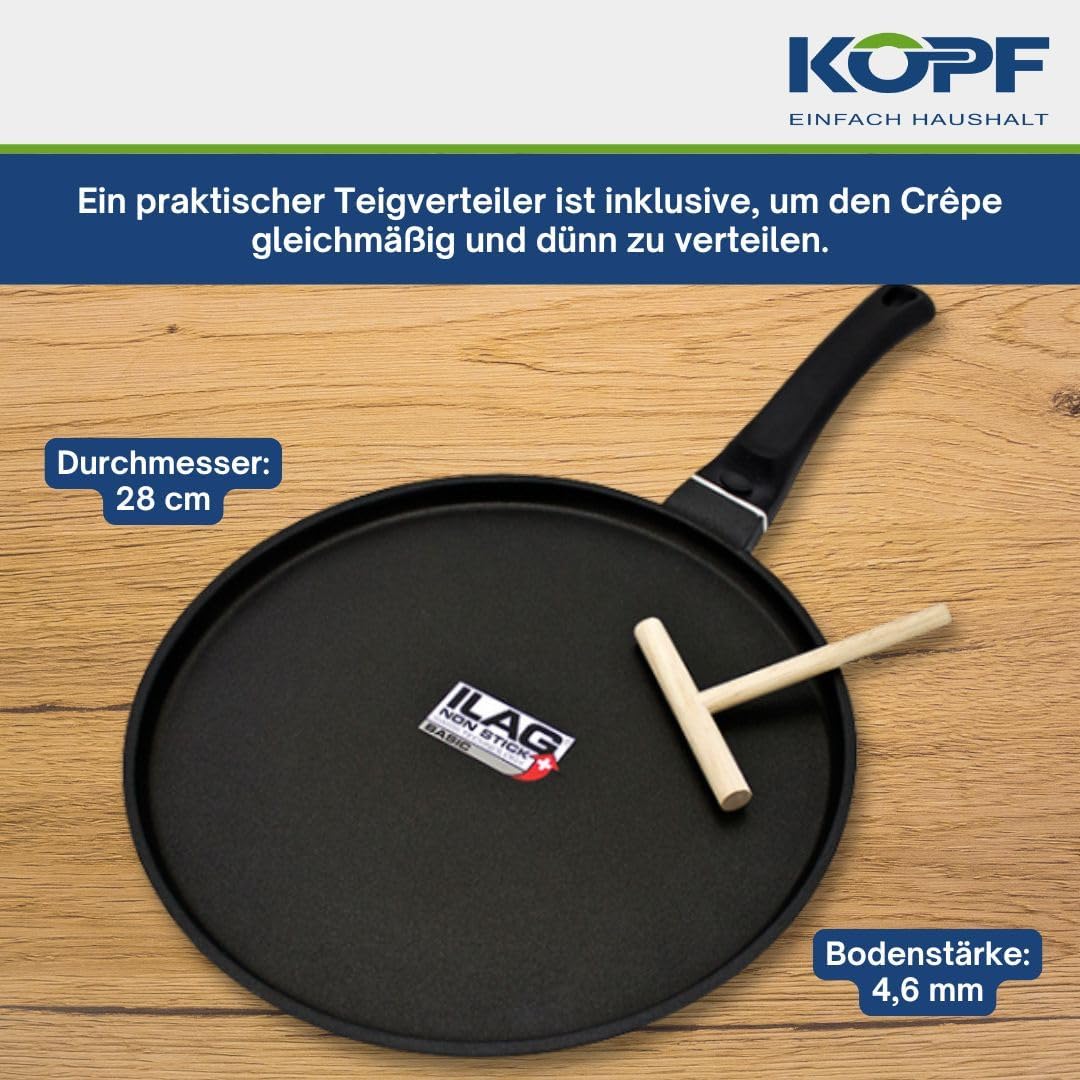 Kopf Crepespfanne Marra (Aluguss, 28 cm, ILAG Beschichtung, Induktion) inkl. Teigverteiler, inkl. Te