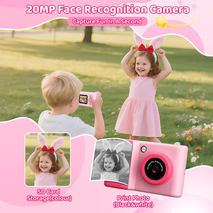 Ushining Sofortbildkamera Kinder, 1080P HD Kinderkamera Sofortbildkamera mit 32GB Karte & DruckerPap