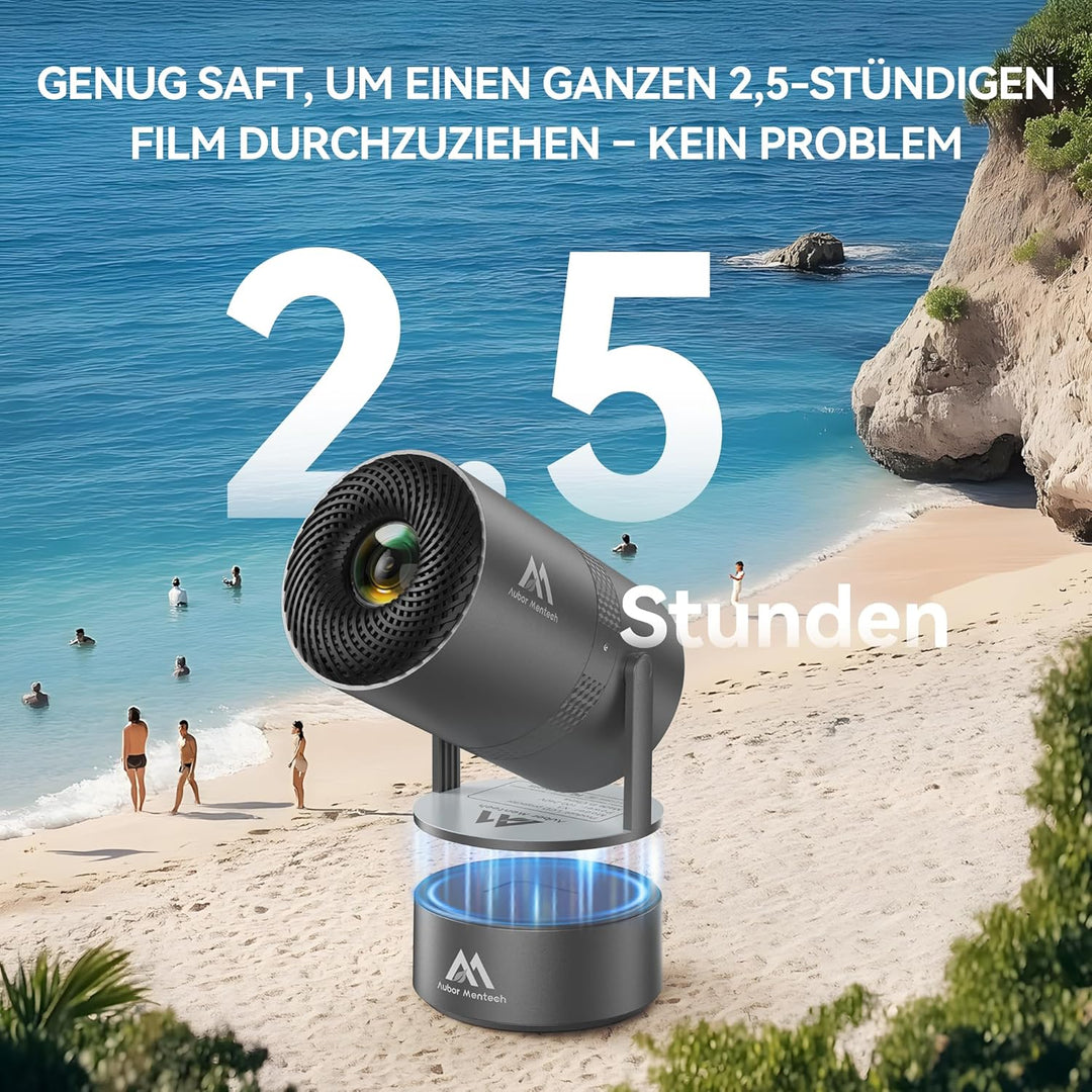[Eingebauter Akku] Aubor Mentech Mini Beamer 4K Heimkino, Mini Projektor, Beamer WiFi6 und BT5.2 mit