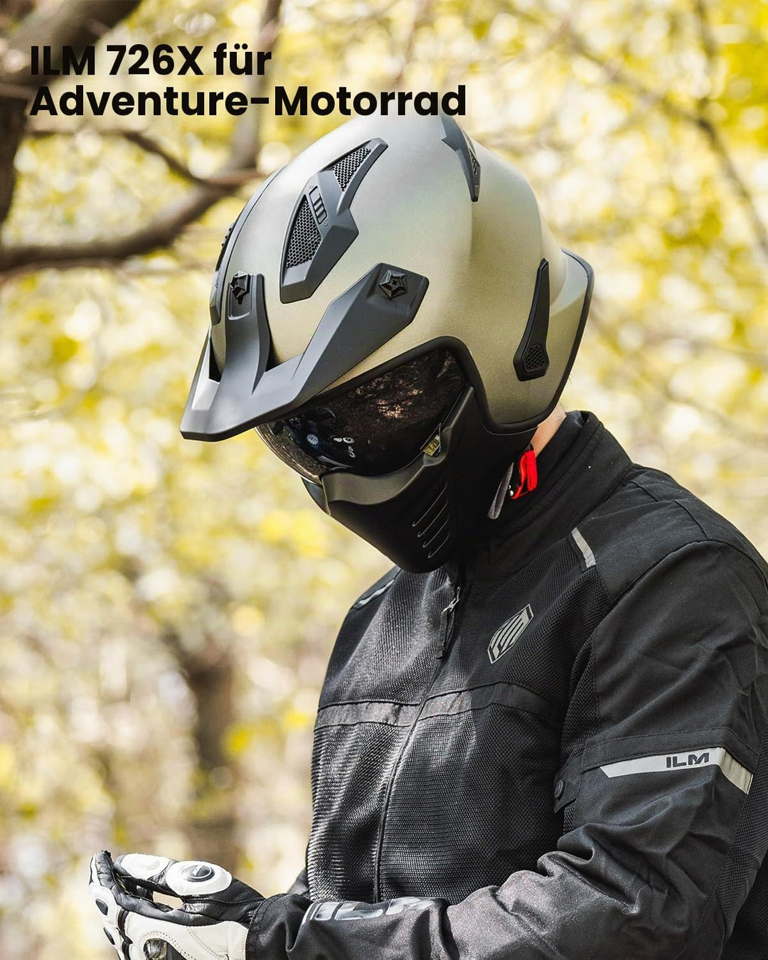 ILM Helm Motorrad Integralhelm Motocross Herren Damen Vintage Retro mit Visier ECE Model 726X L Grün