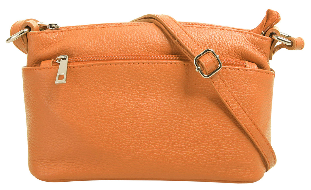 Umhängetasche Echt Leder Damen Made in Italy, Crossbody Bag, Messenger Bag mit Reissverschluss, Schu