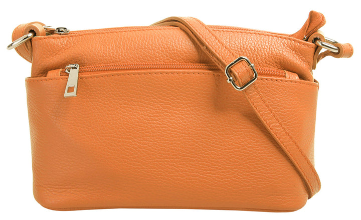 Umhängetasche Echt Leder Damen Made in Italy, Crossbody Bag, Messenger Bag mit Reissverschluss, Schu