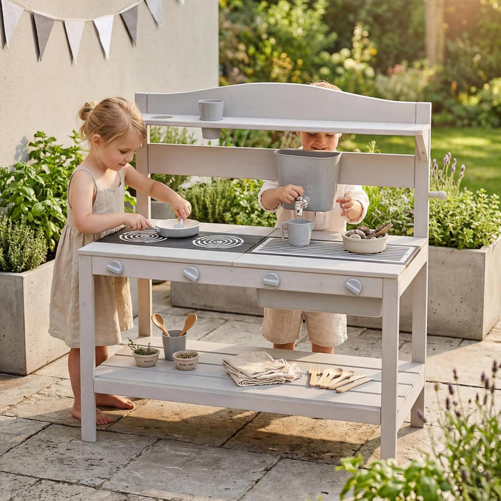 roba Matschküche für Kinder inkl. Zubehör - Funktionelle Outdoor Spielküche für Mädchen &amp; Jungen - W