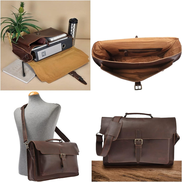 LECONI Collegetasche Echt-Leder Retro Damen + Herren Messenger Bag Unisex DIN A4 Aktentasche Schulta