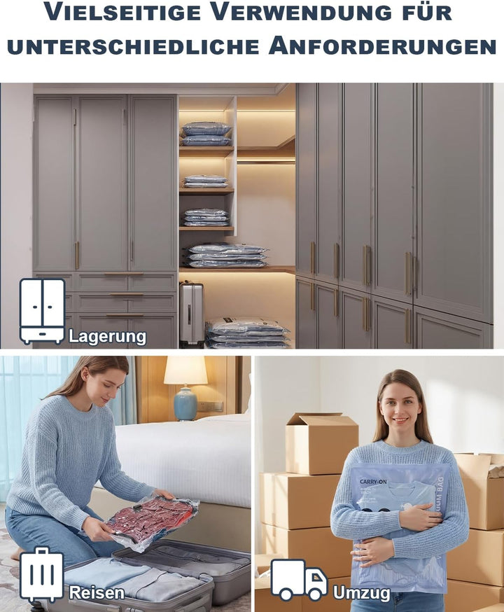 Vakuumbeutel für Kleidung mit Elektrischer Pumpe, 8er-Set Vakuumbeutel (4 * 100x80cm, 4 * 74x54cm),