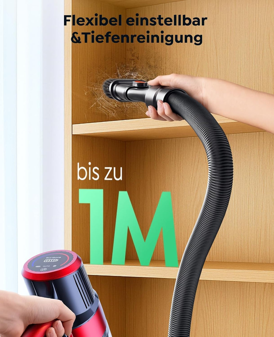 SunSare Akku Staubsauger Kabellos 50KPa/600W/65Min, Akkustaubsauger mit Automatikmodus, Wandmontiert