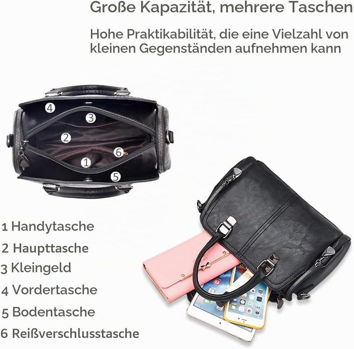 NICOLE&amp;DORIS Damen Mode Taschen mit hohem Tragegriff Retro Handtaschen Schultertasche Umhängetasche
