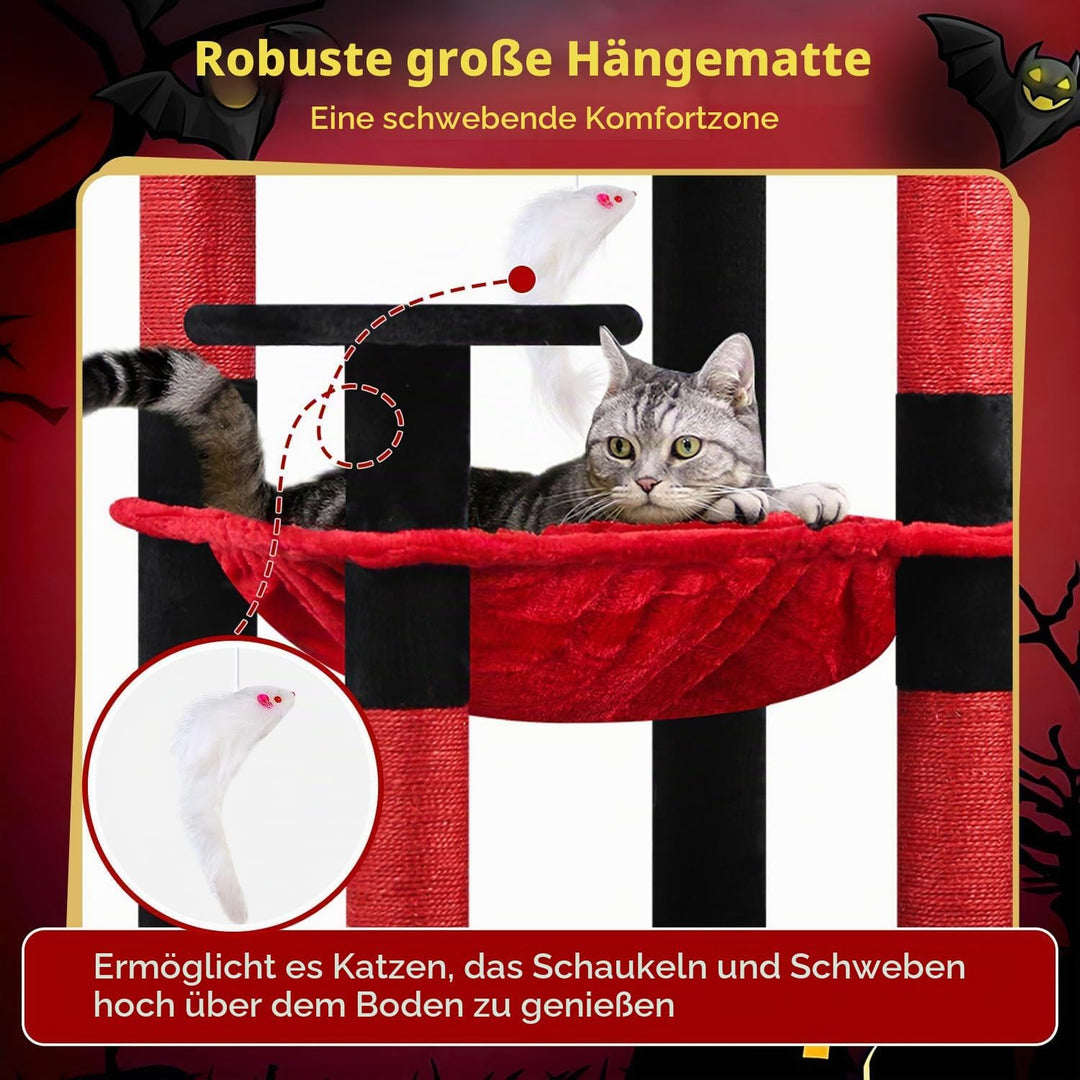 Globlazer Kratzbaum Schwarz Rot mit Extragrosse Hängematte 45*40cm, Grosse Katzenhaus, Gepolsterte P