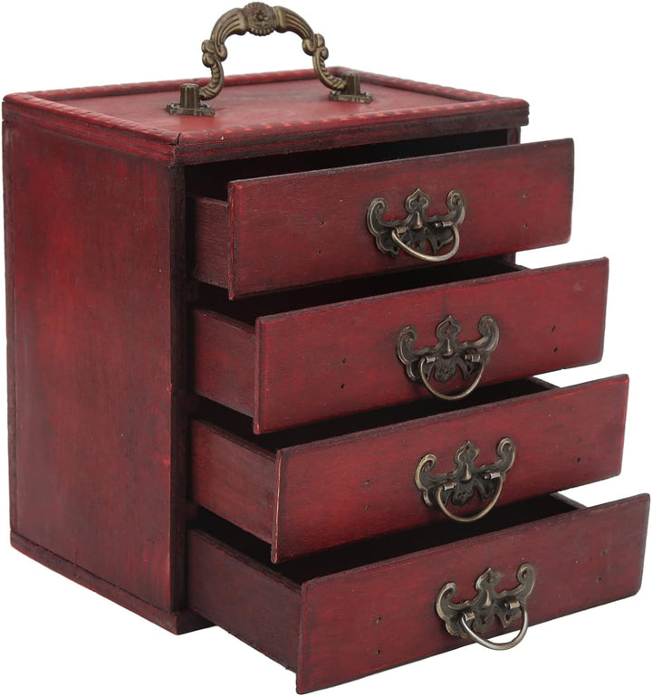 Buachois Holz Schmuckschatulle mit 4 Lagiger Schublade, 16x15x11 cm Retro Chinesischen Deko Schmuckk