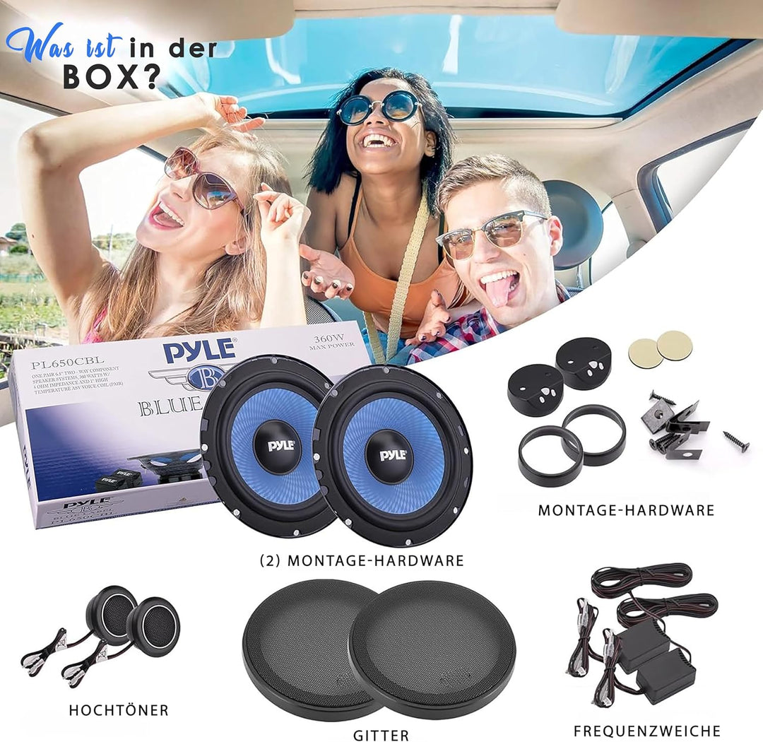 Pyle Auto Lautsprecher Set 15,2 cm x 20,3 cm, 3-Wege Lautsprecher Boxen, 360W, 91 dB, Einbaulautspre