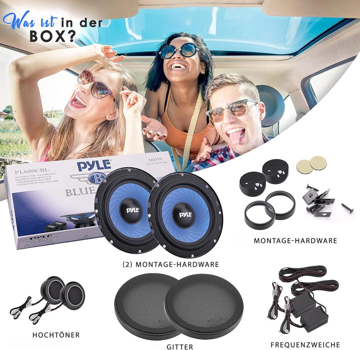 Pyle Auto Lautsprecher Set 15,2 cm x 20,3 cm, 3-Wege Lautsprecher Boxen, 360W, 91 dB, Einbaulautspre