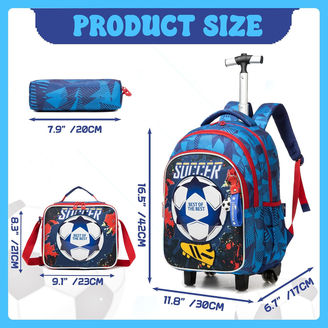 HTgroce Schulranzen mit Rollen, Rucksack mit Trolley für Kinder, für Schule, Reisen, Blau Fu&#xDF;ba