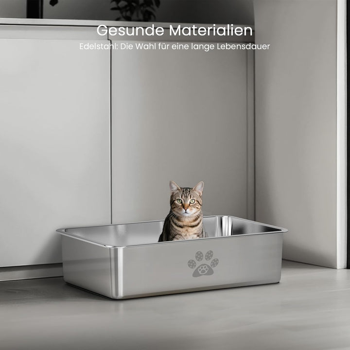 PTLOM Edelstahl Katzenklo, Grosse Katzentoilette aus Metall, Spritzwassergeschützt, Geruchsfrei und