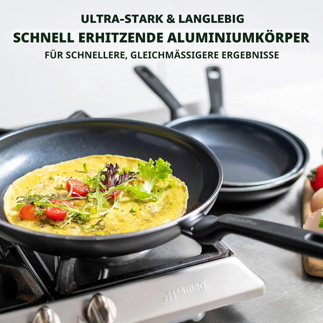 GreenPan Memphis Bratpfannen-Set (20 cm, 24 cm & 28 cm), gesunde keramische Antihaftbeschichtung, PF