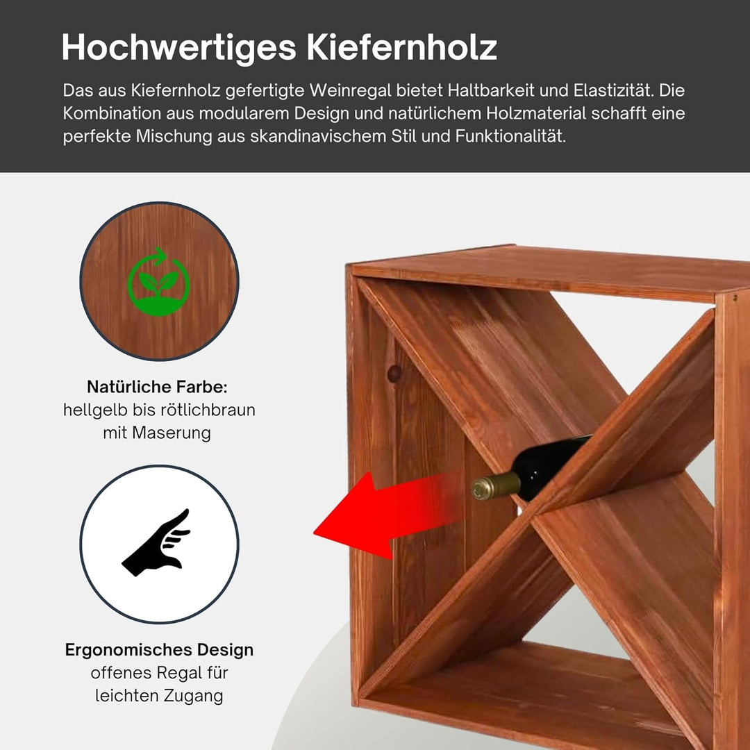 PROREGAL Modulares Weinregal VINCELLAR MOD | HxBxT 60x60x30cm | Kreuz Modul für 40 Flaschen | Massiv