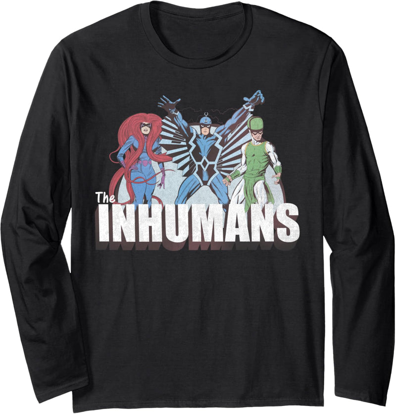 Marvel The Inhumans Line Up Distressed Comic Text Langarmshirt