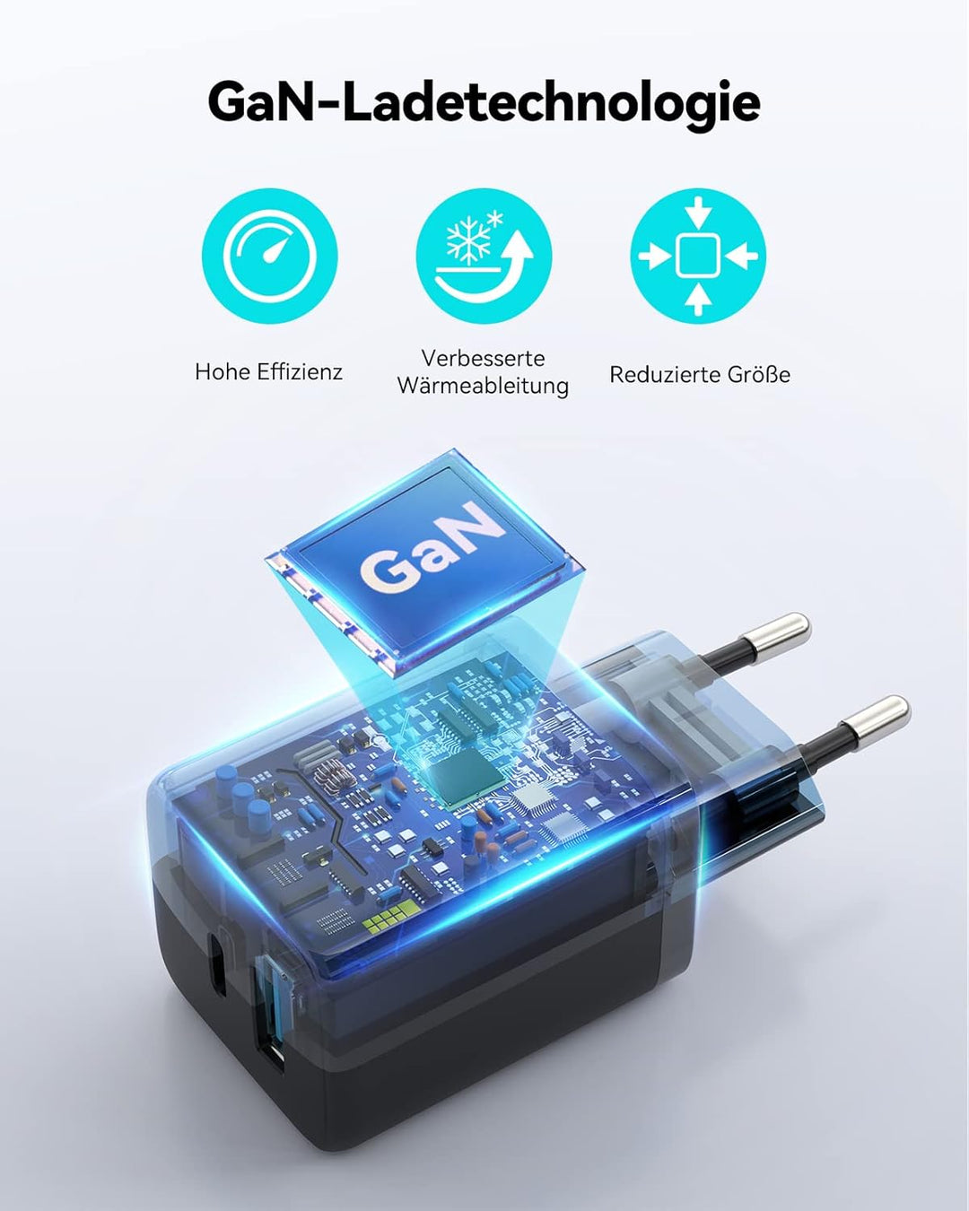 TECKNET 45W USB C ladegerät, 2-Port (1 USB C+1 USB) GAN Ⅲ Netzteil mit einen USB C auf USB C Ladekab