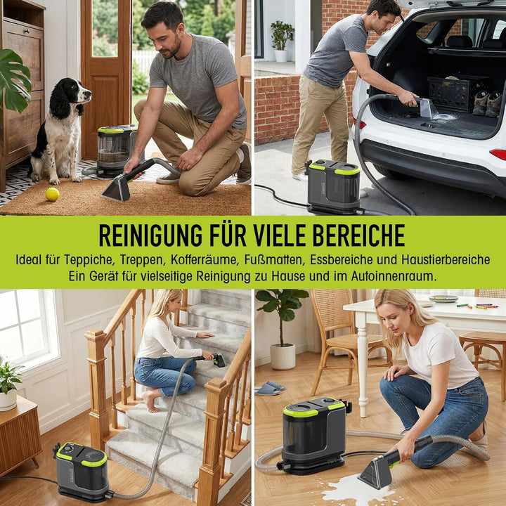 HYCHIKA Nasssauger Polsterreiniger Gerät 1800W,17 kPa Teppichreiniger Waschsauger, Tragbarer Teppich