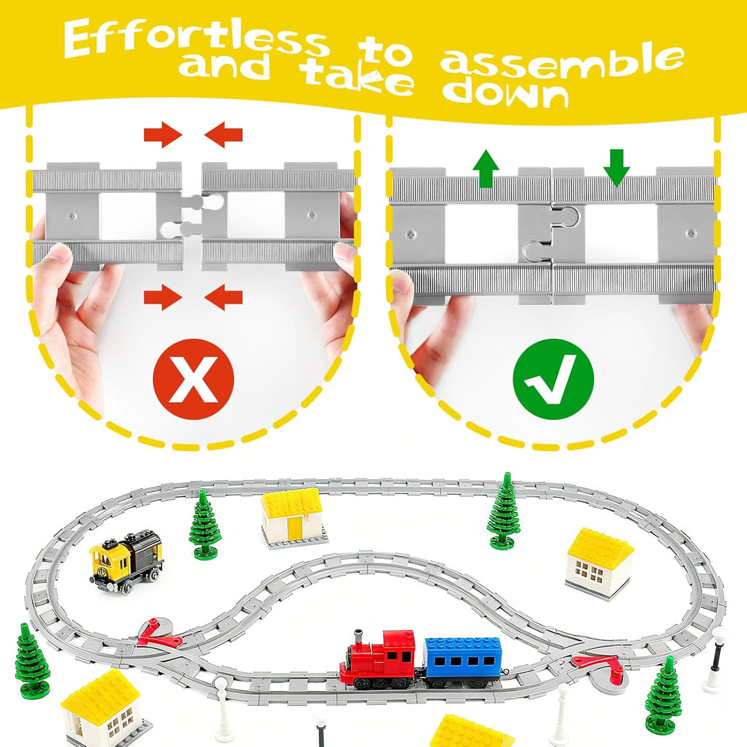 Bausteine Zug Schienen Set, 32PCS Spielzeug Eisenbahnschienen, City Zug Schienen Set mit Cross Track