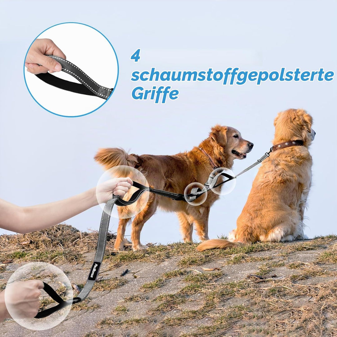 PetBonus Hundeleine Doppelleine für 2 Hunde, Keine Verwicklung Leine für 2 Hunde Gross, Verstellbar