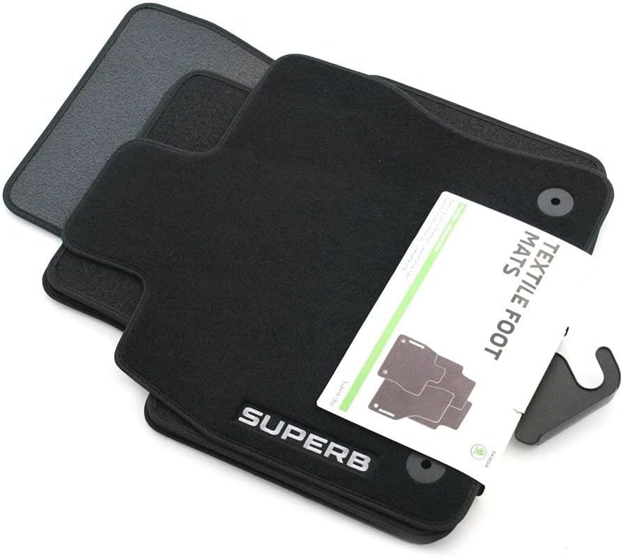 Skoda 3V1061404B Textil Fussmatten 4X Stoffmatten schwarz mit SUPERB Schriftzug & 000087600G9B9 Rege
