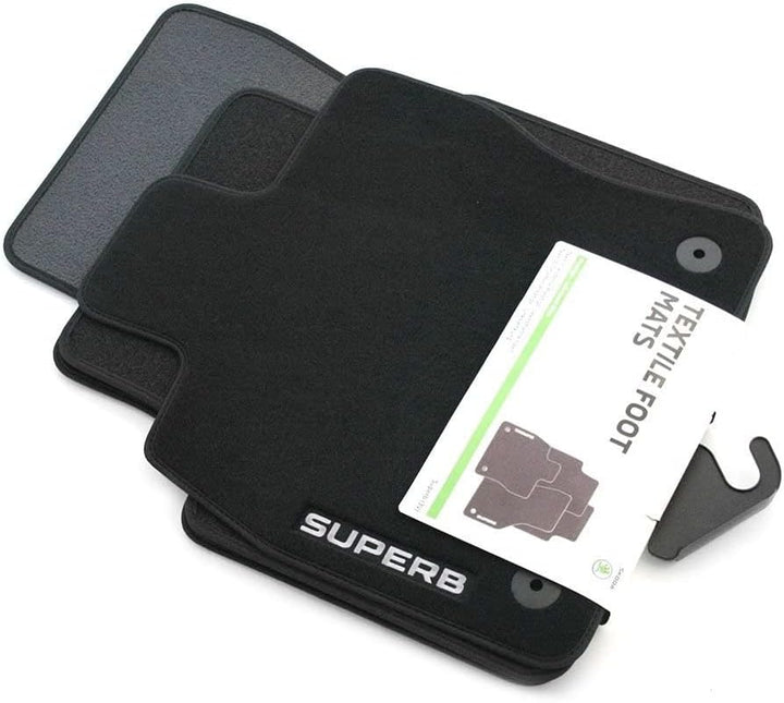 Skoda 3V1061404B Textil Fussmatten 4X Stoffmatten schwarz mit SUPERB Schriftzug & 000087600G9B9 Rege
