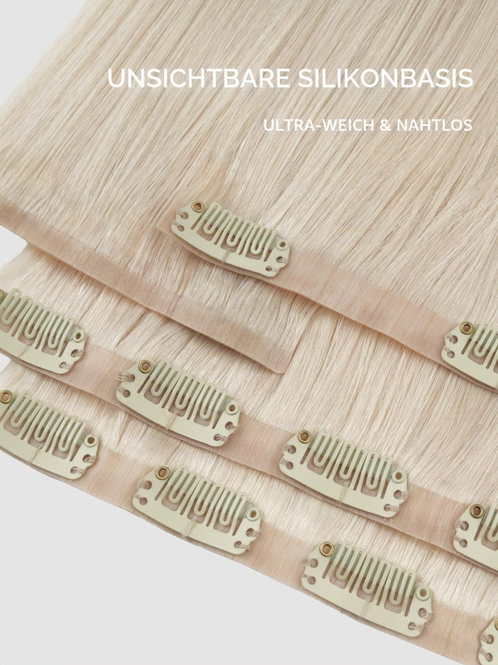 WENNALIFE Nahtlose Clip In Extensions Echthaar, 35cm 9pcs 130g Platinblond Echthaar Extensions Clip