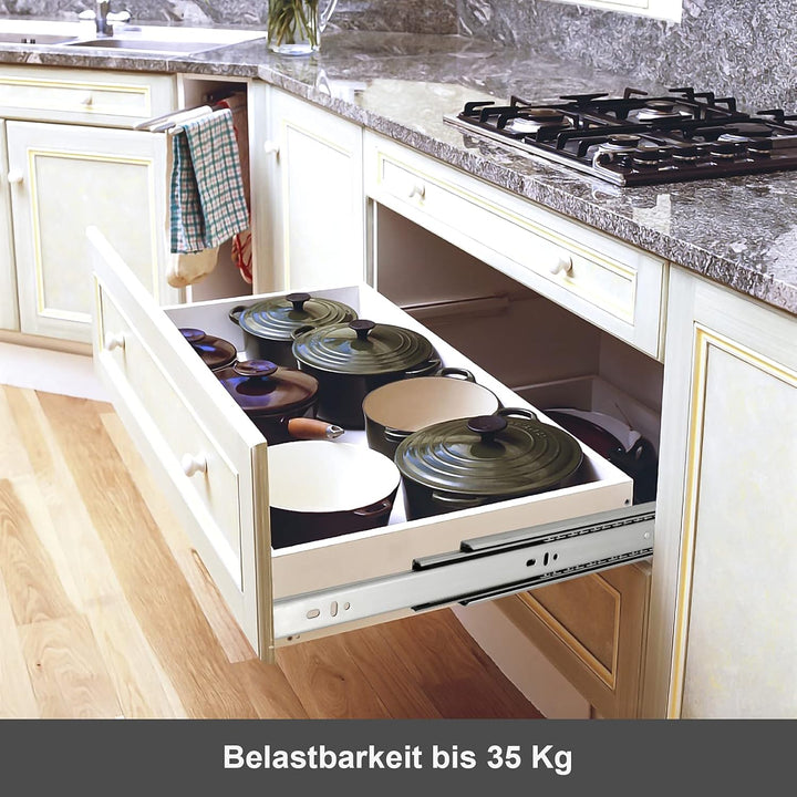 Ikodm 1 Paar (2 Stk.) Schubladenschienen Vollauszüge Schwerlast 55cm Schubladenauszüge mit Selbstein