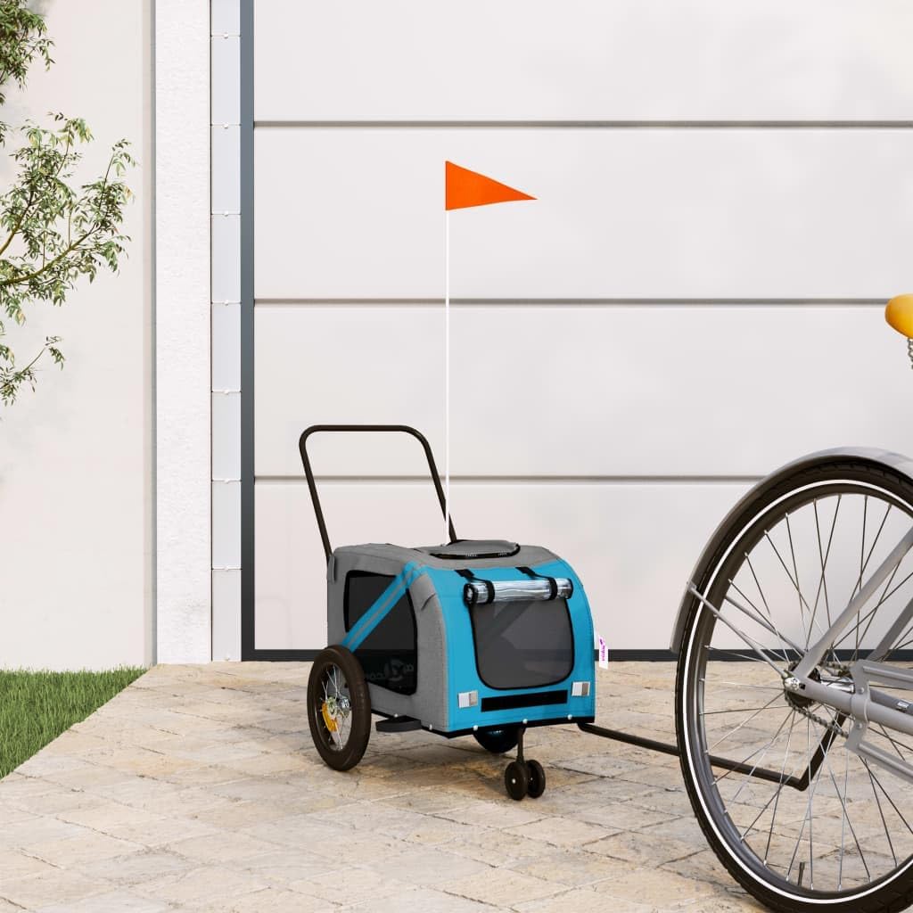 vidaXL Fahrradanhänger Hunde Hundeanhänger Hundetransporter Oxford-Gewebe Eisen Blau 122 x 52 x 53 c