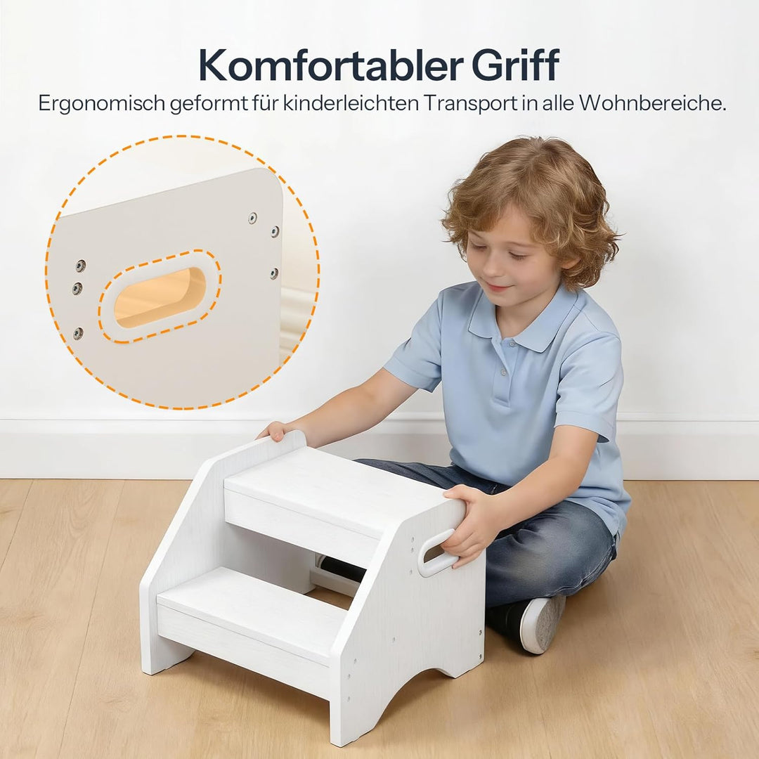 HOOBRO Tritthocker Kinder, 2-stufiger Kinderhocker mit Griffen und Anti-Rutsch-Pads, Kinderschemel f