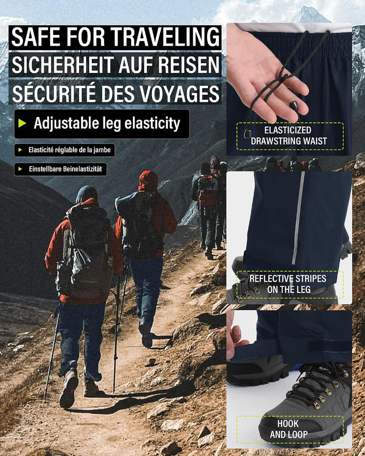 Coutyuyi Regenhose für Herren wasserdichte Leichte Überziehhosen Verpackbare Winddichte Outdoorhose