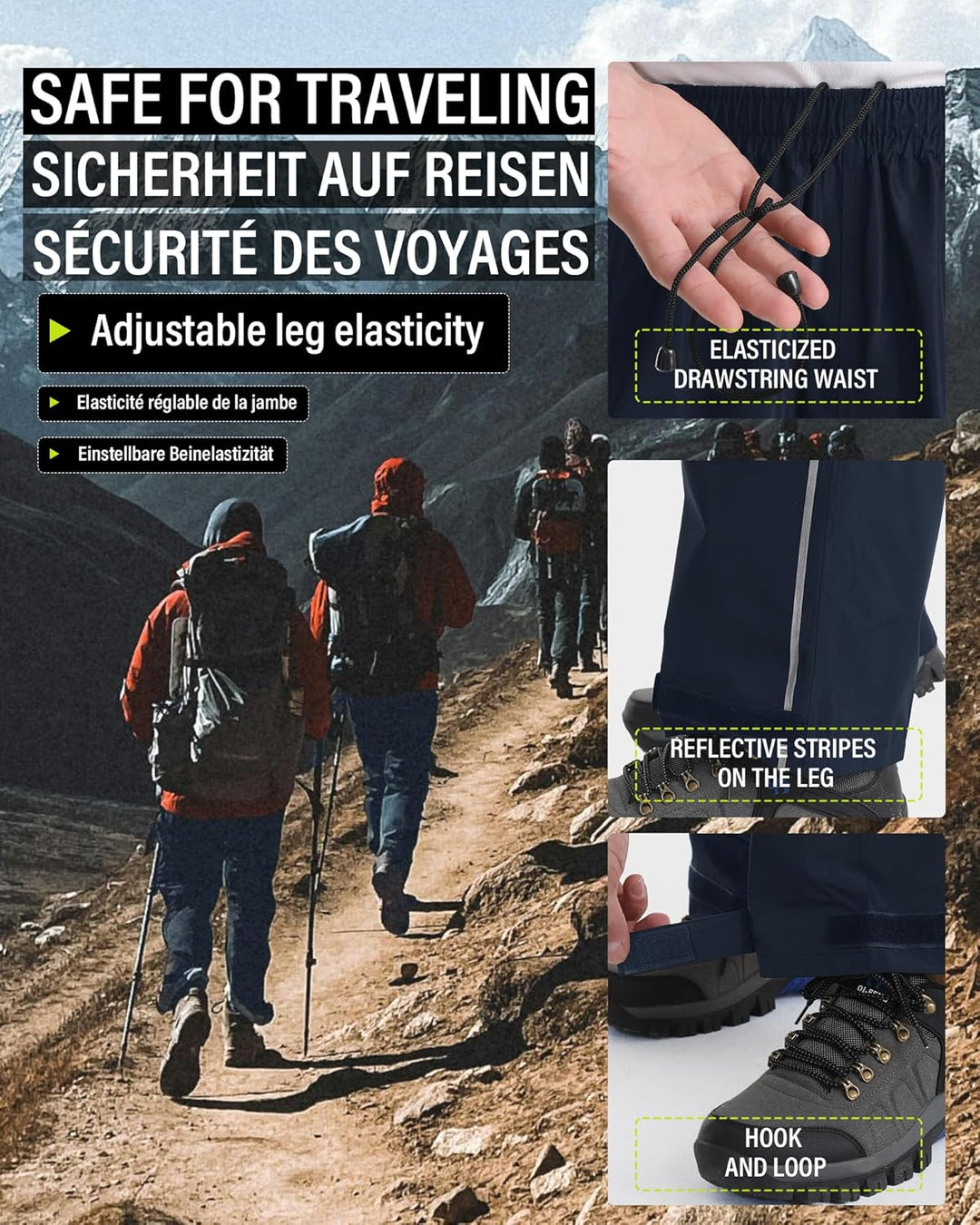 Coutyuyi Regenhose für Herren wasserdichte Leichte Überziehhosen Verpackbare Winddichte Outdoorhose