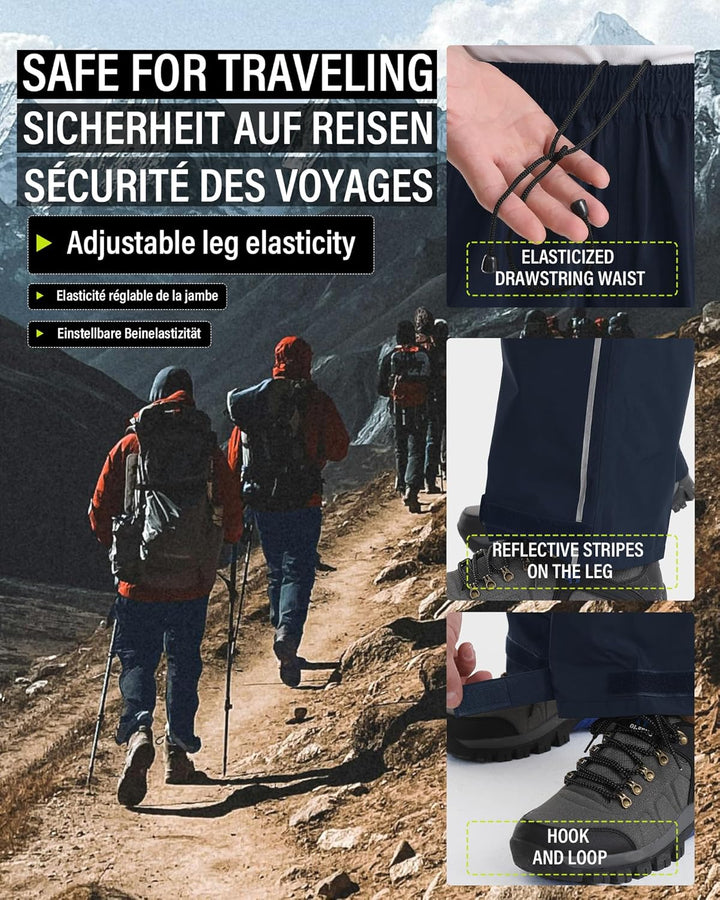 Coutyuyi Regenhose für Herren wasserdichte Leichte Überziehhosen Verpackbare Winddichte Outdoorhose