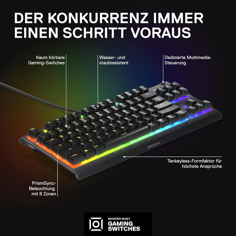 SteelSeries Apex 3 TKL - RGB Gaming-Tastatur - Kompakter Tenkeyless-Formfaktor - 8-Zonen-RGB-Beleuch