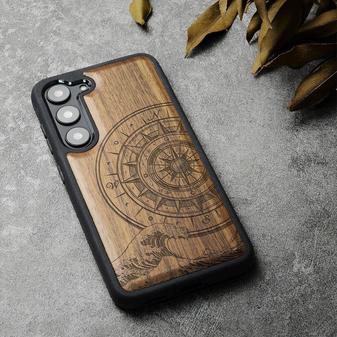 Carveit Holz Handyhülle für Galaxy S23 Cover [Einzigartiges Design Case] Stossstange hülle Kompatibe