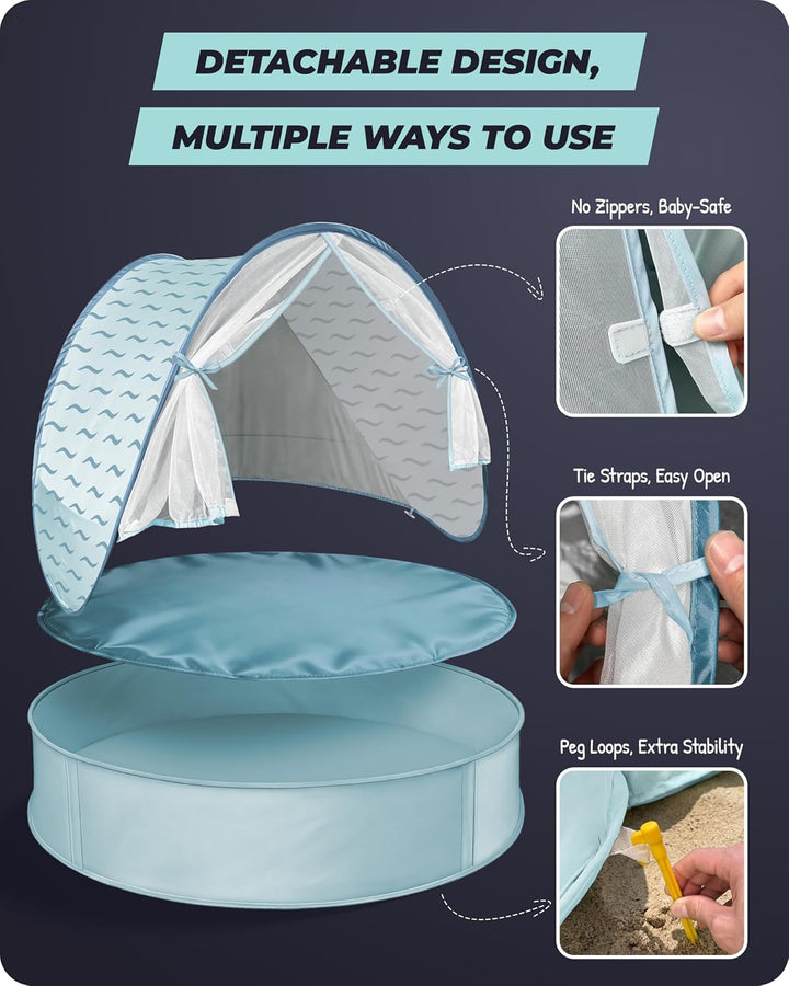 Strandmuschel Baby mit UV-Schutz UPF 50+, Pop-Up Strandzelt für Kinder & Babys, Automatischer Aufbau