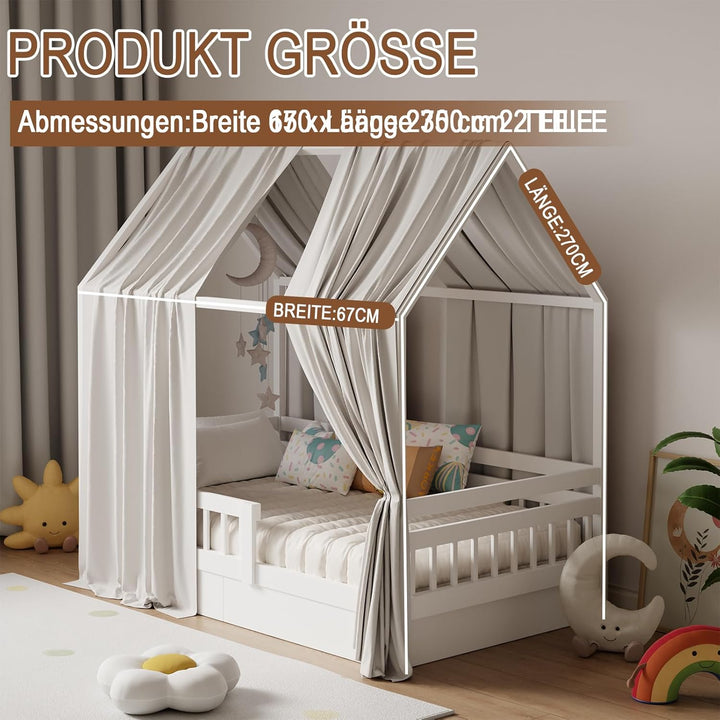 Hausbett Himmel, Betthimmel Hausbett Musselin mit 2 Stück Betthimmel, Stoffhimmel für Hausbetten Mäd