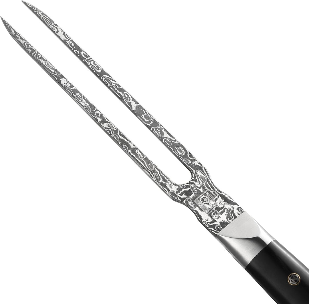 zayiko Black Edition Damastmesser Tranchiergabel I 18 cm Zinken aus 67 Lagen VG10 Damaststahl I Ergo
