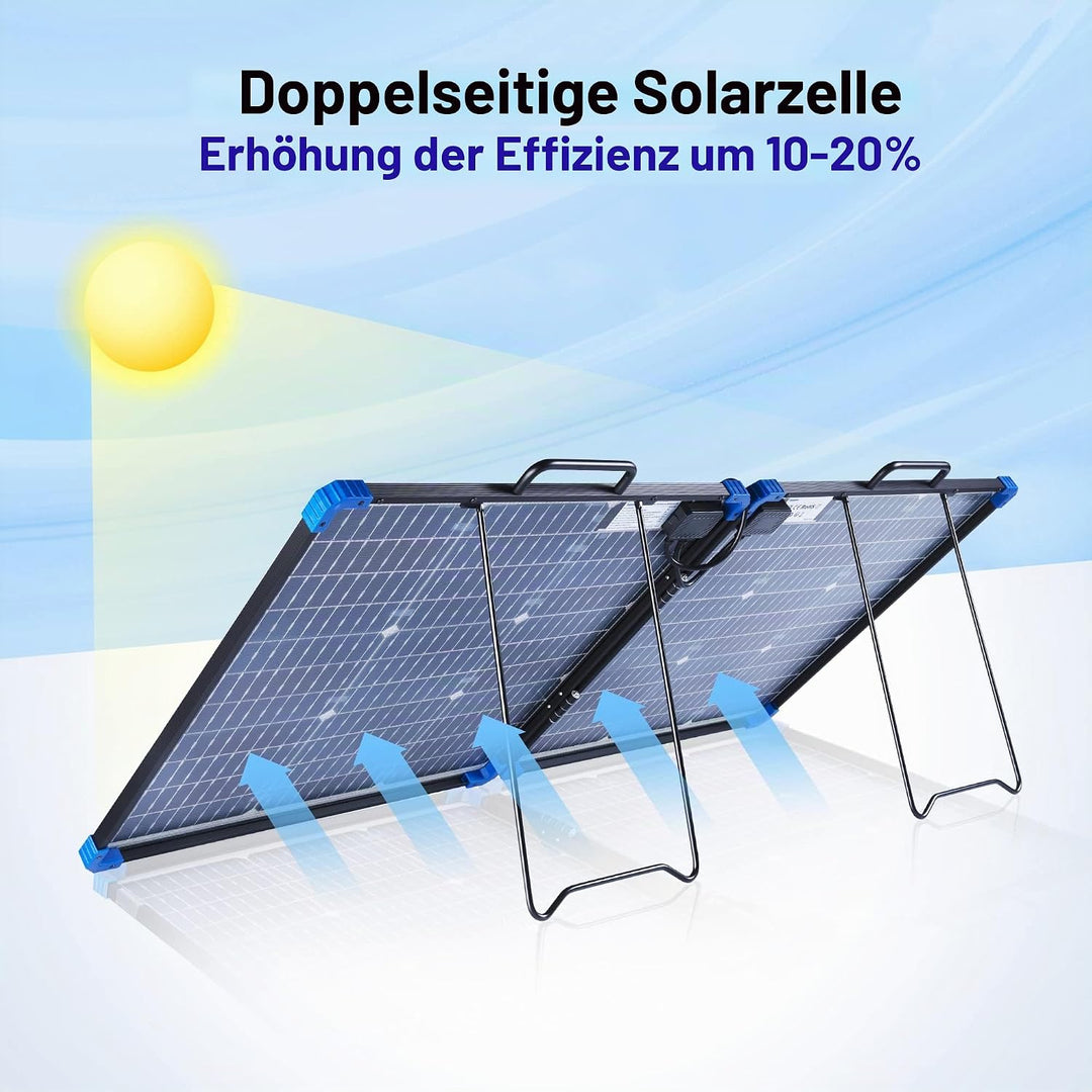 Solarpanel Faltbar 100W 18V Bifaziales Solarmodul für Tragbares Powerstation Solargenerator Camping