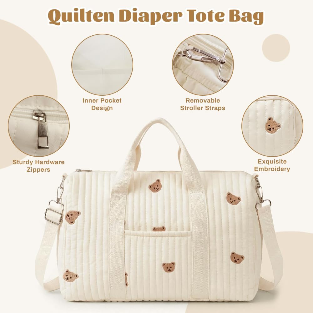 Aucuu Wickeltasche, Babytasche Mama Tasche, Kliniktasche Geburt Stickerei, Gross Mommy Bag, Henkelta