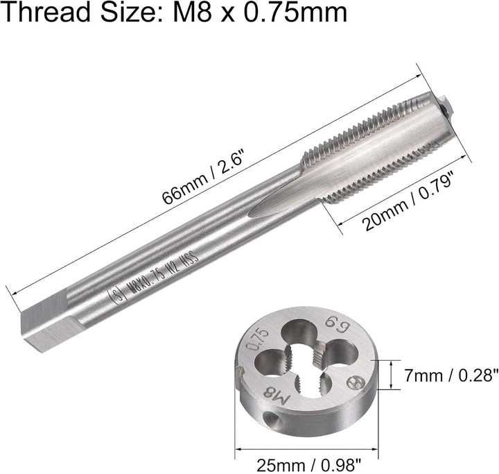 sourcing map Gewindebohrer Schneideisen Set M8 x 0,75mm, Gewindeschneider Schneideisen Set mit Legie