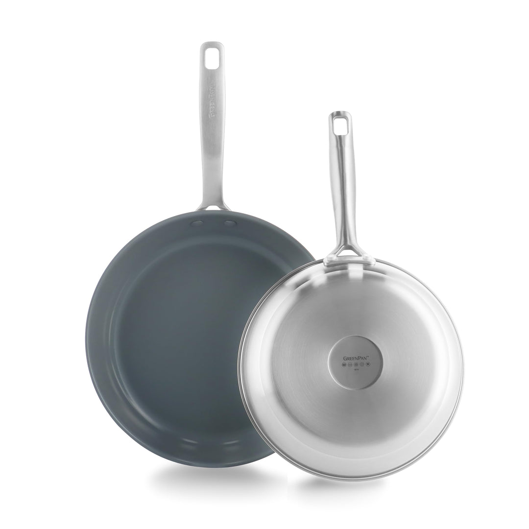 GreenPan Treviso Edelstahl Gesunde Antihaftbeschichtung aus Keramik Non-Stick 24cm &amp; 28cm Bratpfanne